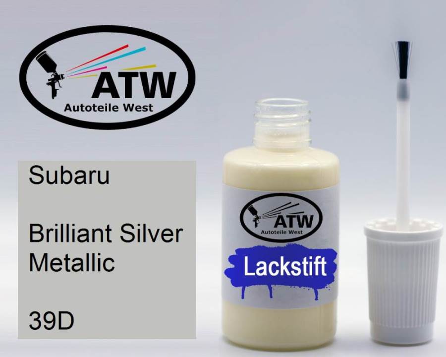 Subaru, Brilliant Silver Metallic, 39D: 20ml Lackstift, von ATW Autoteile West.